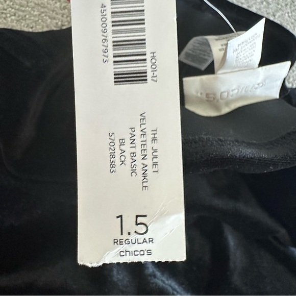 Chico's The Juliet‎ Velveteen Ankle Pants Black size 1.5/10 The Ultimate Fit NWT - Picture 7 of 8